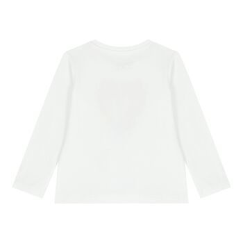 توب بنات بأكمام بالشعار باللون الأبيض 