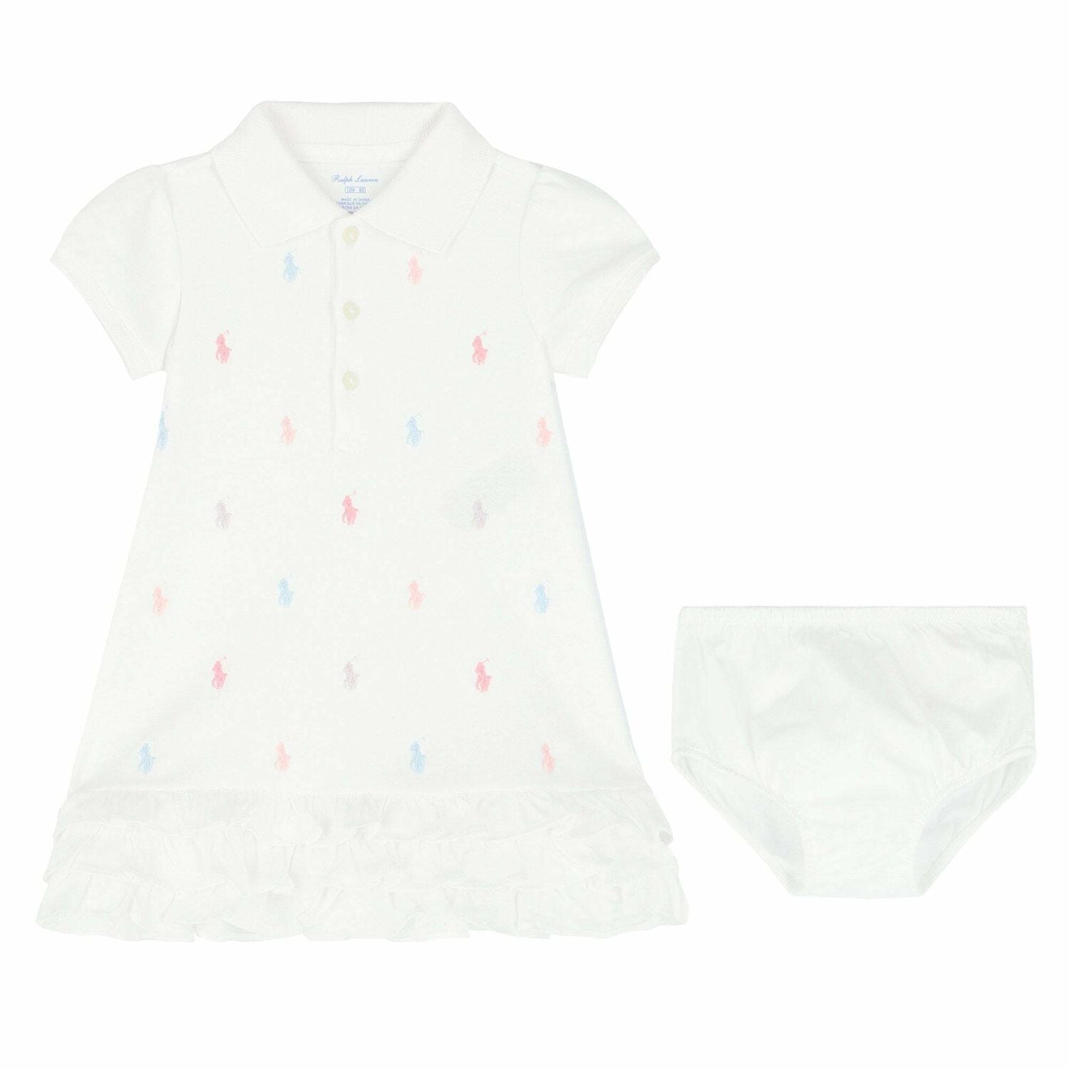 Baby Girls White Polo Dress Set, 2, hi-res