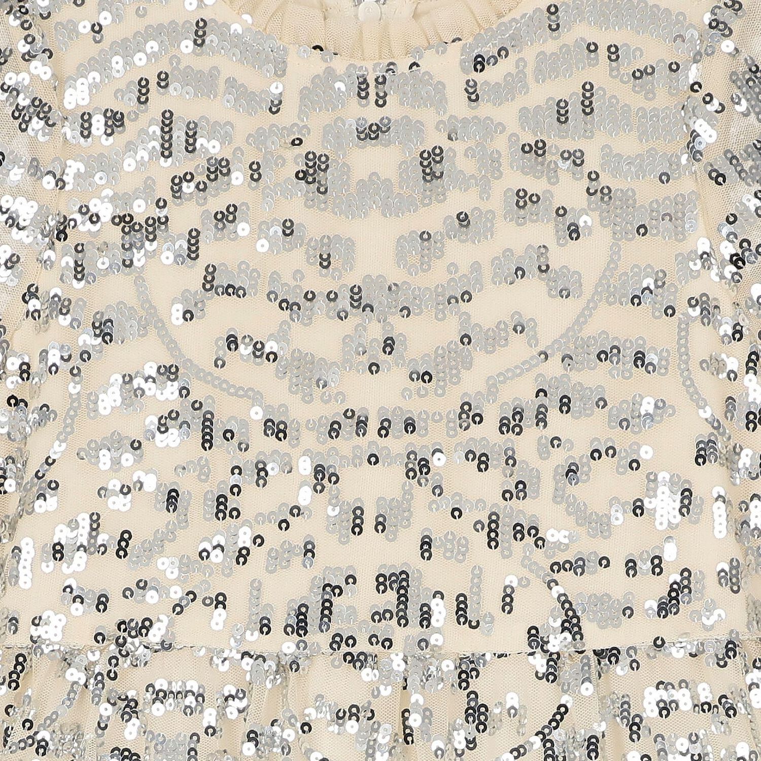 Girls Beige Sequin Tulle Dress, 1, hi-res image number null