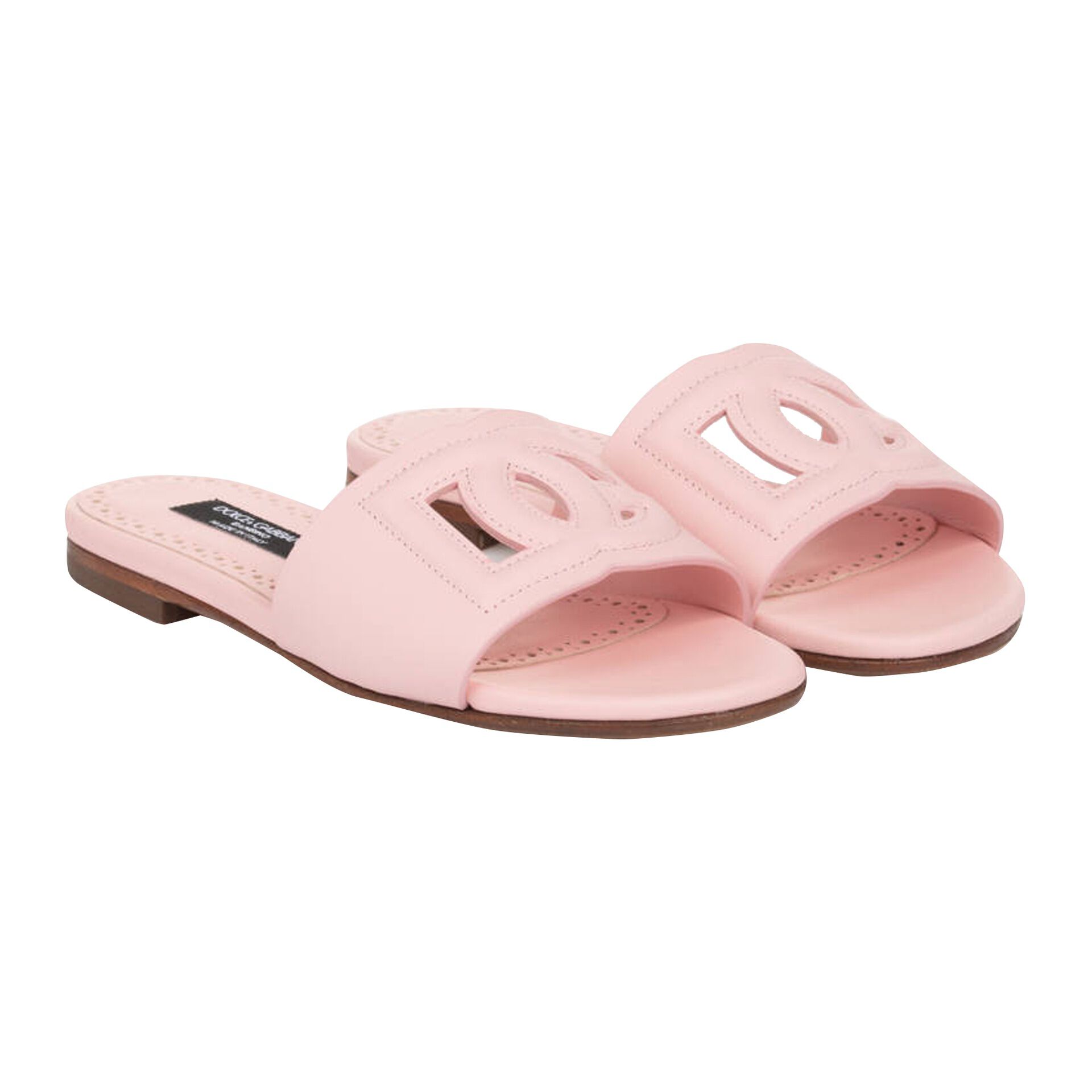 Dolce & Gabbana Girls Pink Leather Logo Sliders | Junior Couture