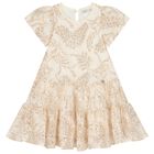 Girls Beige & Gold Lace Dress, 1, hi-res