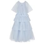 Girls Blue Tiered & Sequinned Tulle Dress, 1, hi-res