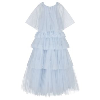 Girls Blue Tiered & Sequinned Tulle Dress