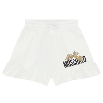 Girls White Teddy Bear Shorts