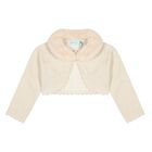 Younger Girls Beige Faux Fur Collar Cardigan, 1, hi-res