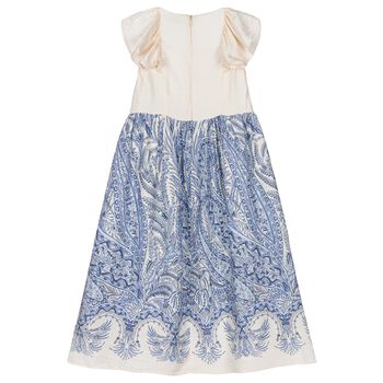 Girls Ivory & Blue Floral Paisley Dress 