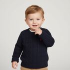 Navy Blue Logo Cable Baby Knit Jumper, 1, hi-res