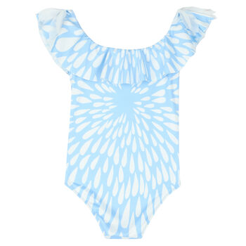 Girls White & Blue Petals Swimsuit