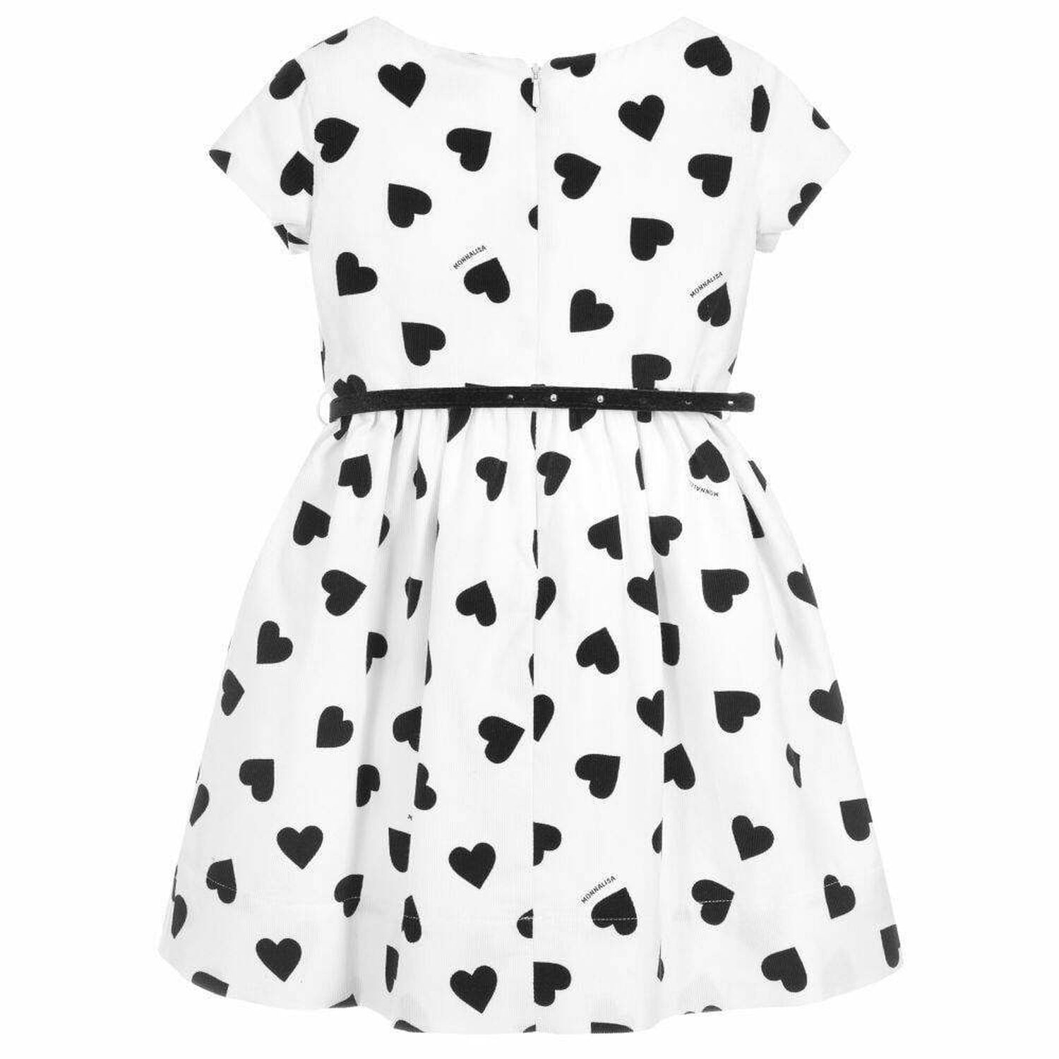 Girls White & Black Heart Print Dress, 1, hi-res