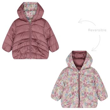 Younger Girls Rose Gold & Pink Floral Reversible Coat