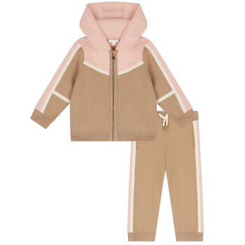 Younger Girls Pink & Beige Knitted Logo Tracksuit