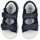 Boys Blue & White Logo Sandals, 1, hi-res