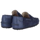 Younger Boys Blue Suede Leather Moccasins, 3, hi-res