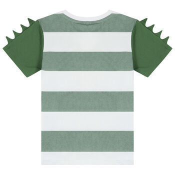 Boys White & Green Gecko Striped T-Shirt