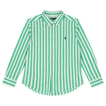 Boys Green & White Striped Logo Shirt