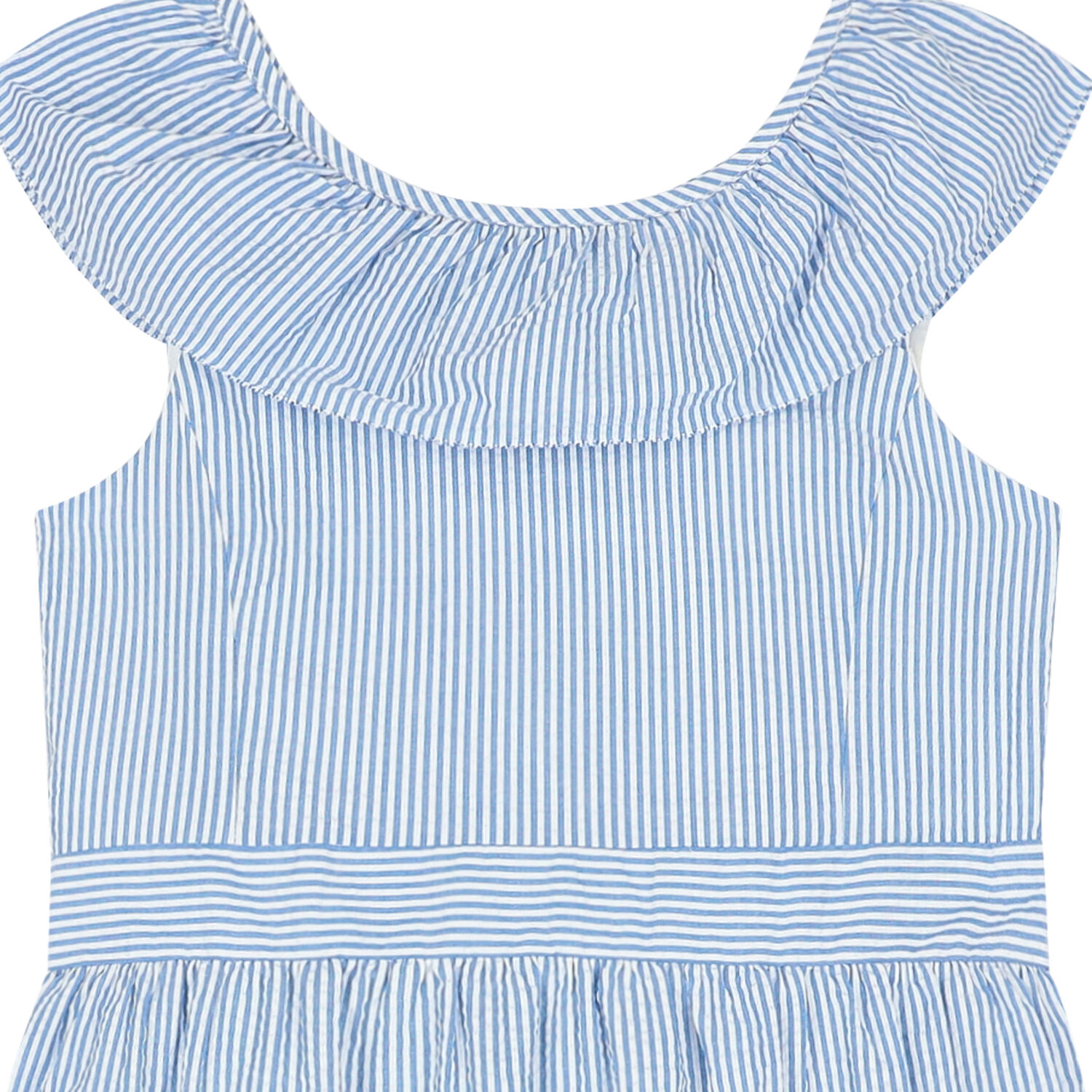 Girls White & Blue Striped Dress, 1, hi-res