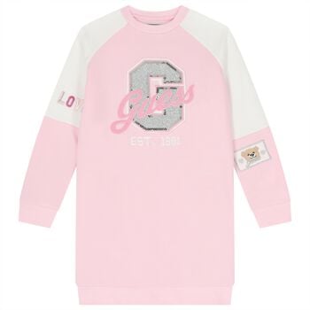 Girls Pink & White Logo Dress