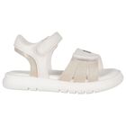 Girls White & Gold Logo Sandals, 2, hi-res
