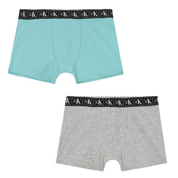 Boys Grey & Green Boxer Shorts (2-Pack)