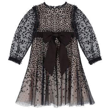 Girls Black Dappled Sequin Embellished Dress