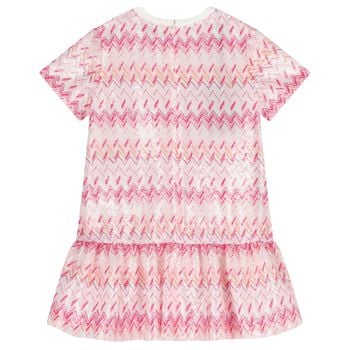 Girls White & Pink Zig Zag Embellished Sequin Dress