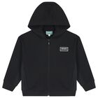 Boys Black Logo Hooded Zip Up Top, 1, hi-res