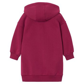 Girls Red Embellished Cherry Hooded Sweatshirt Dress
