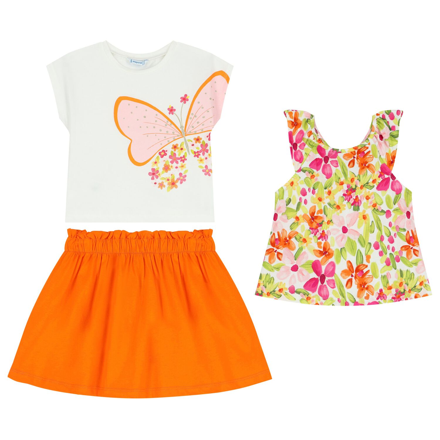 Girls Orange & White Skirt Set (3 Piece), 1, hi-res