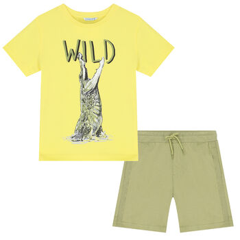 Boys Yellow & Green Crocodile Shorts Set