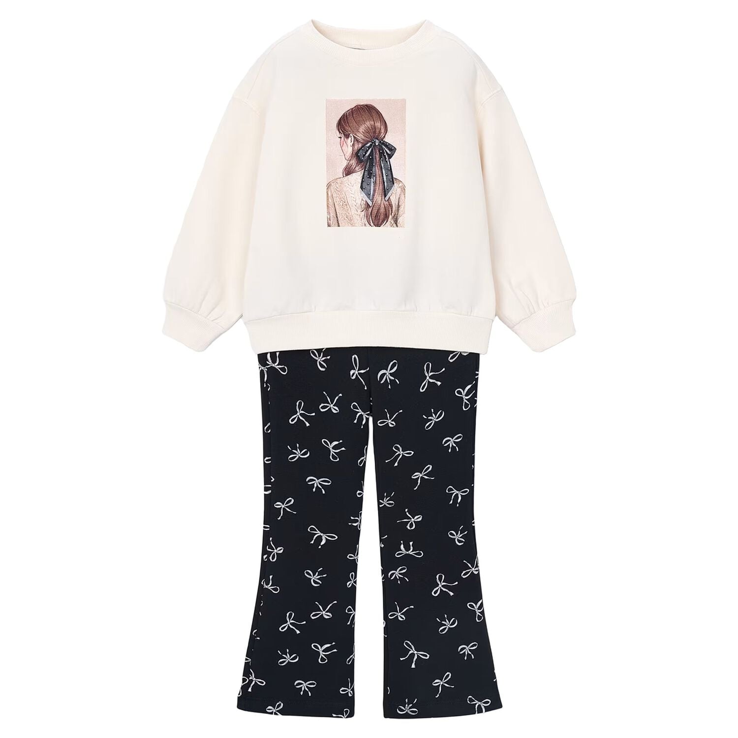 Girls Ivory & Black Bow Leggings Set, 3, hi-res