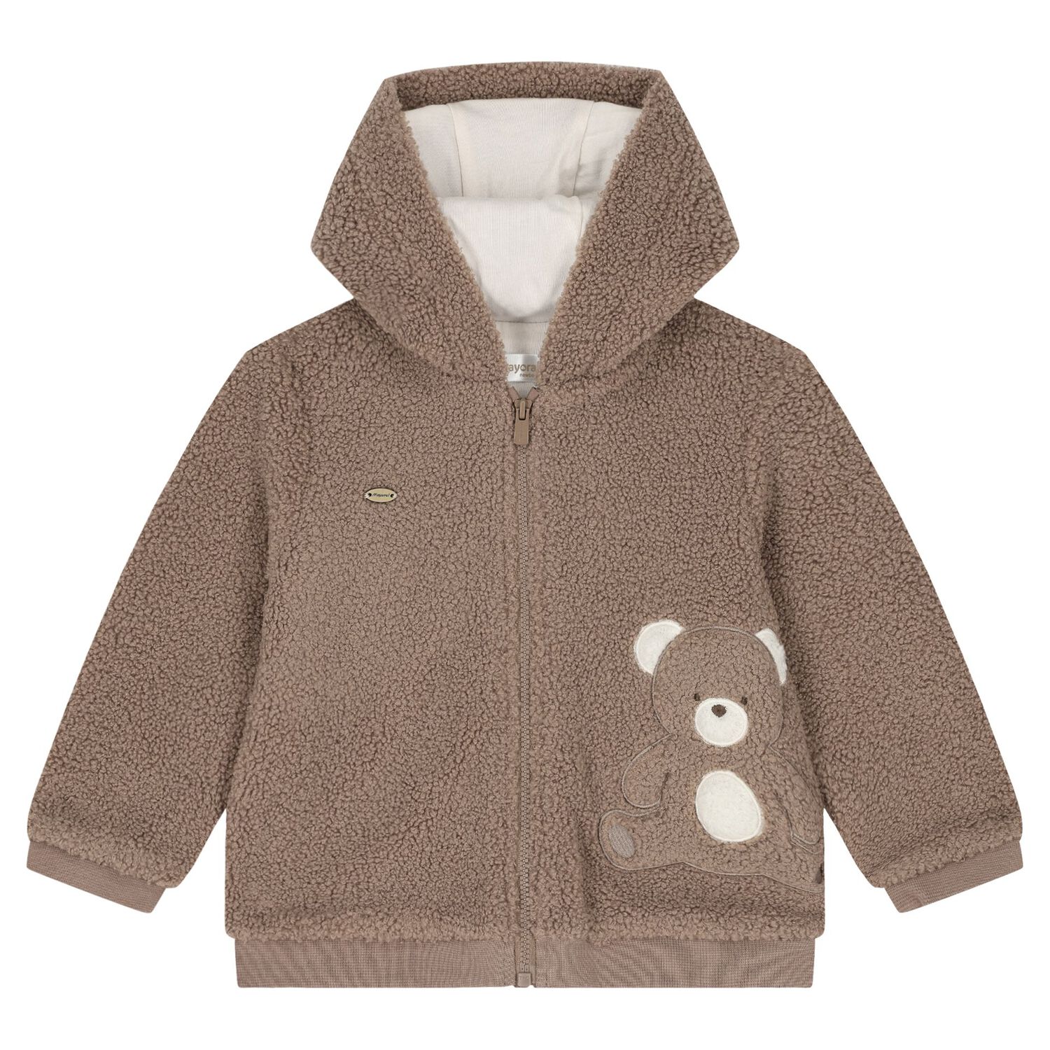 Beige Teddy Bear Hooded Zip Up Top, 1, hi-res image number null