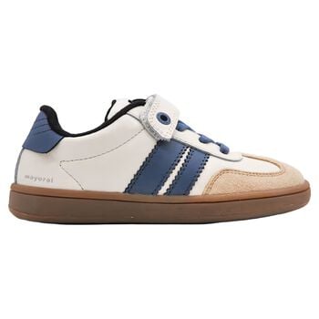 Boys Blue & White Leather Trainers