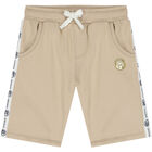 Younger Boys Beige Logo Shorts, 1, hi-res
