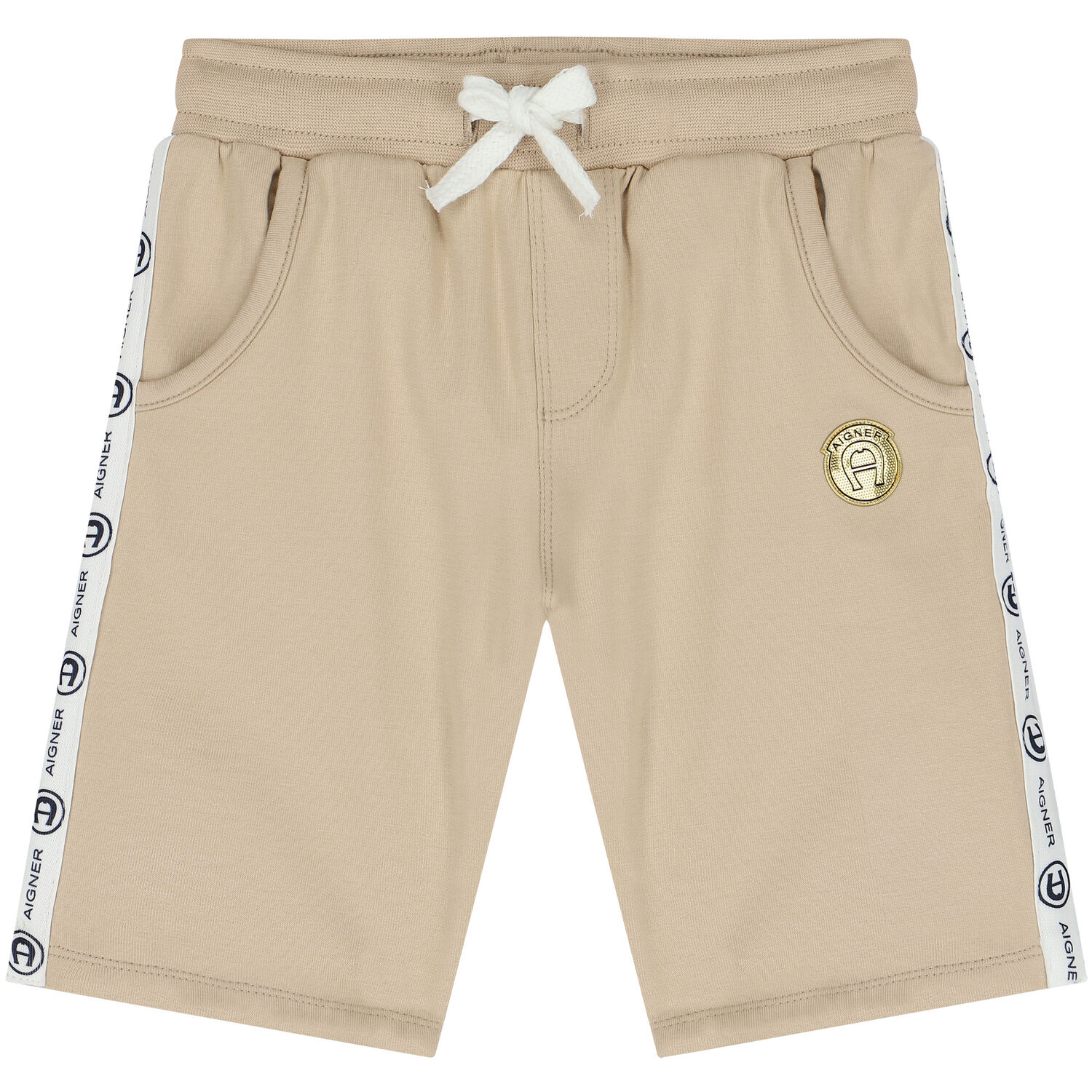 Younger Boys Beige Logo Shorts, 1, hi-res