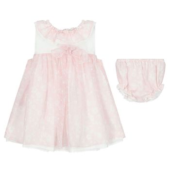 Baby Girls Pink Floral Bow Dress Set
