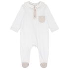 Baby Boys White & Beige Striped Babygrow, 1, hi-res