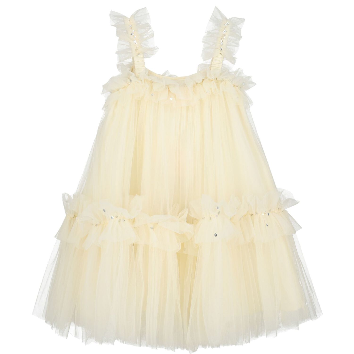 Girls Yellow Ruffled Tulle Dress, 1, hi-res