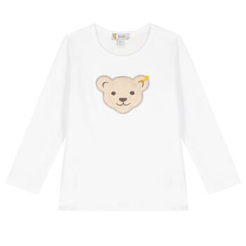 Boys White Teddy Long Sleeve Top