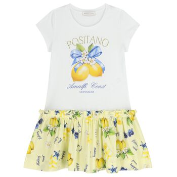 Girls White & Yellow Lemon Logo Dress