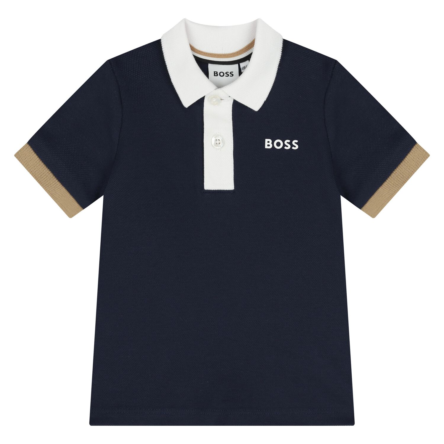 Younger Boys Navy Blue Logo Polo Shirt, 2, hi-res