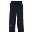 Boys Navy Blue Logo Cargo Trousers, 2, hi-res