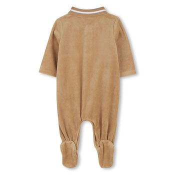 Baby Boys Beige & White Logo Babygrow