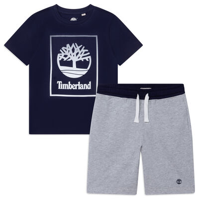 Boys Navy & Grey Logo Shorts Set