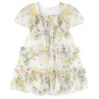 Girls White Floral Chiffon Dress, 1, hi-res