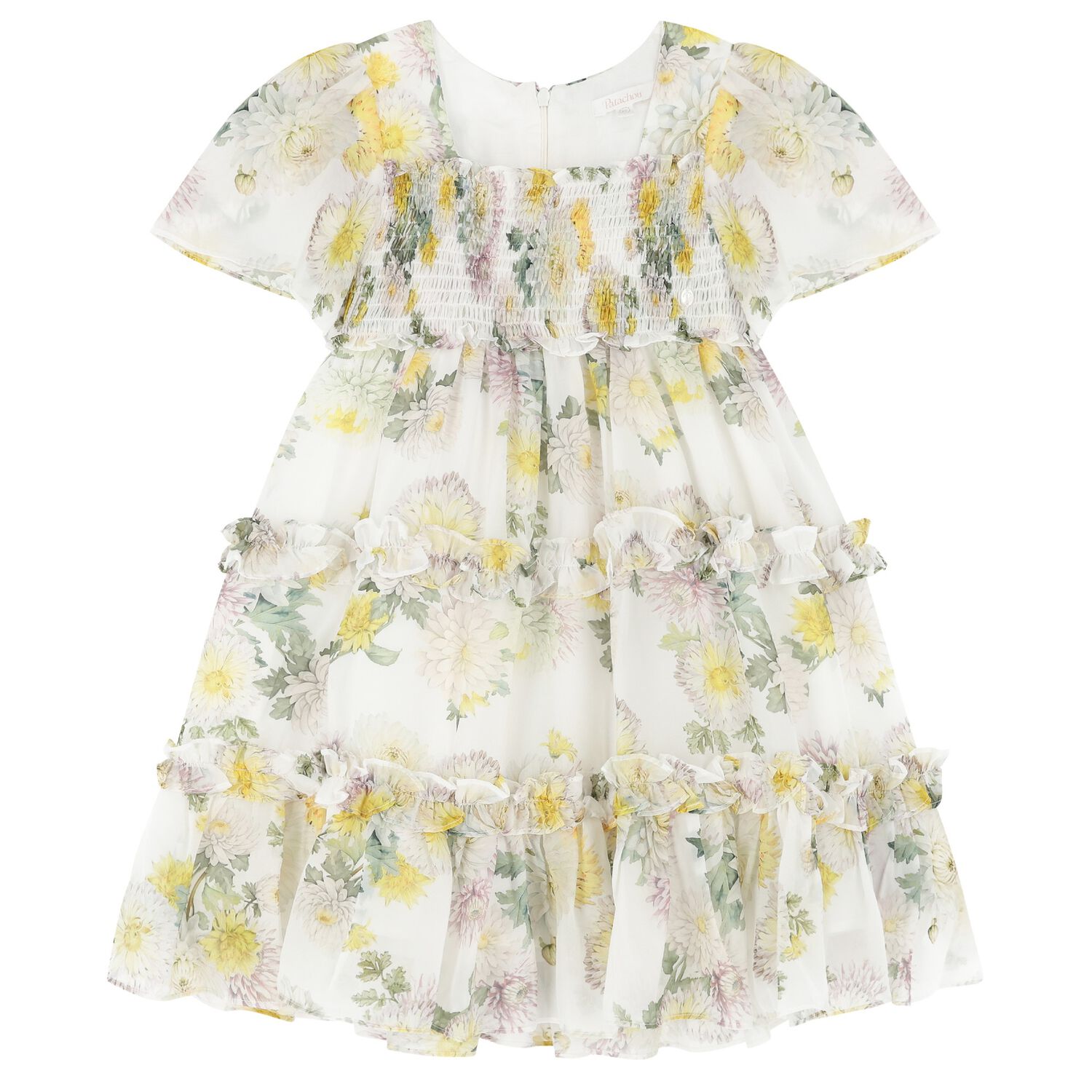 Girls White Floral Chiffon Dress, 1, hi-res image number null