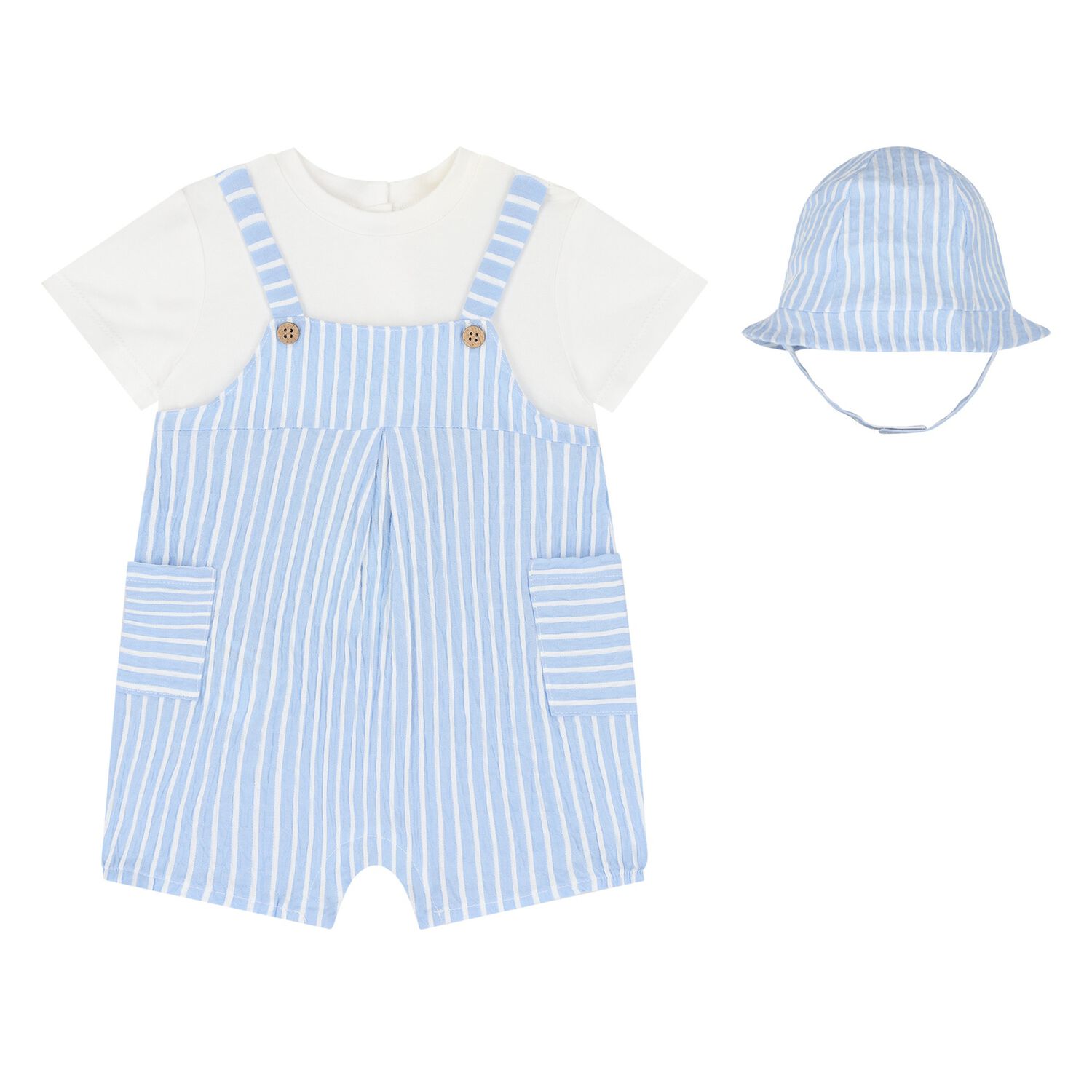 Baby Boys Blue & Ivory Striped Baby Romper Set, 2, hi-res image number null