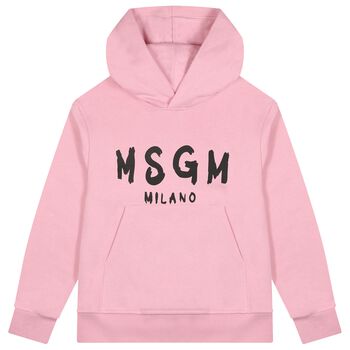 Girls Pink & Black Logo Hooded Top