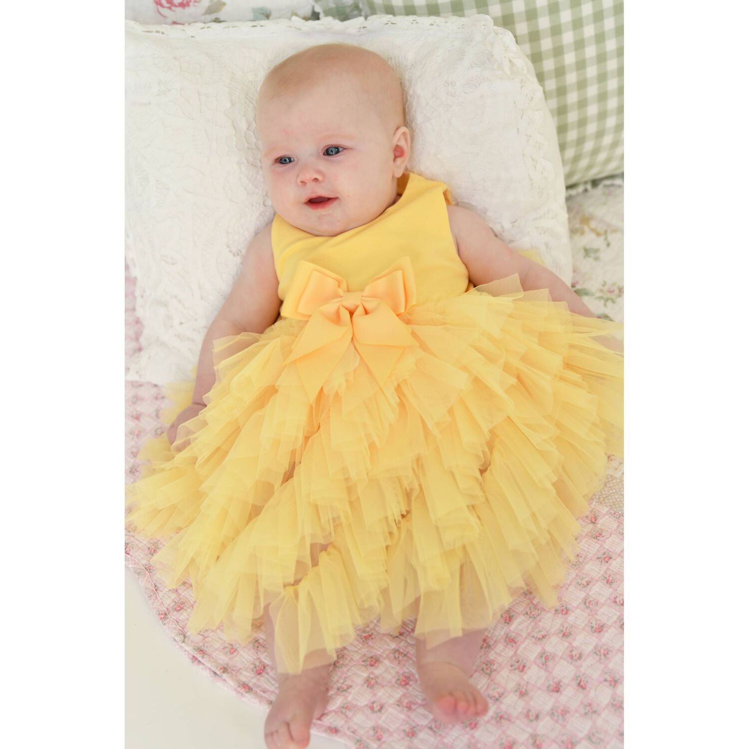 Baby Girls Yellow Tulle Ruffles Dress, 2, hi-res