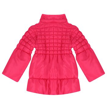 Girls Pink Heart Hooded Puffer Jacket
