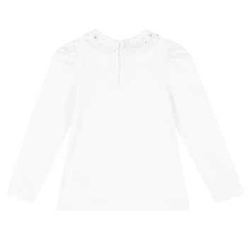 Girls Ivory Embellished Cotton Blouse